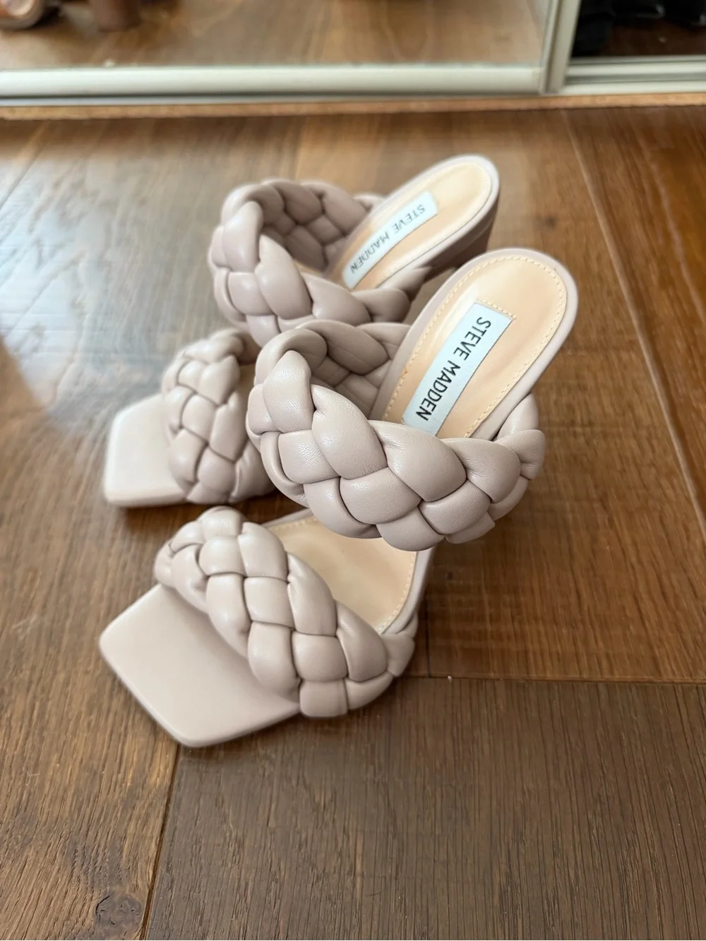 Steve Madden Kenley Taupe Braided Double-Strap Stiletto Sandals